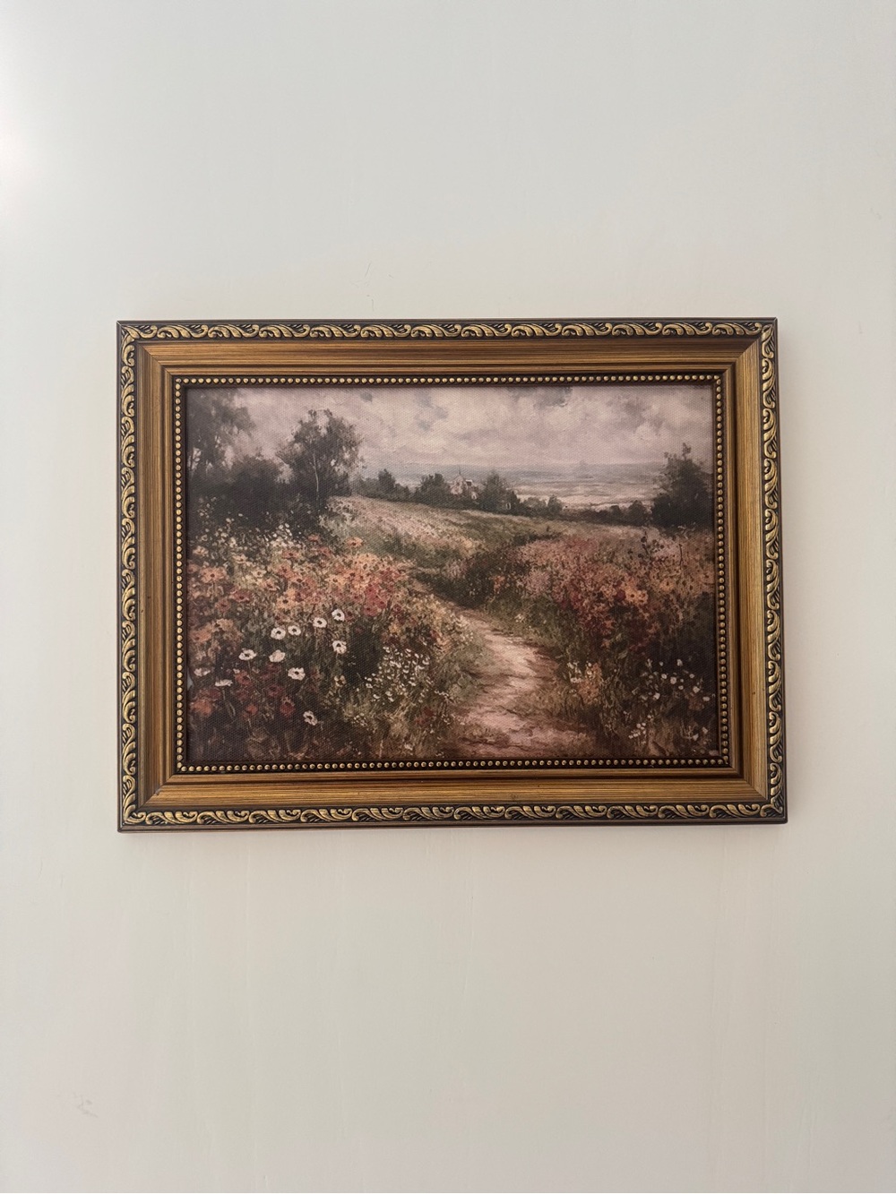 Vintage Gold Framed Wall Art Country Wildflower Field Wall Decor Picture Farm